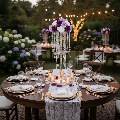 21.6in Gold Wedding Centerpieces for Table, 2Pcs Tall Vases Wedding Centerpieces with Sparkling Crystal Beads, alternate view