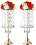 21.88in Gold Wedding Centerpieces for Tables, 2pcs Wedding Flower Stand with Crystal Bead, Metal Tall Vases for