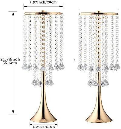 21.88in Gold Wedding Centerpieces for Tables, 2pcs Wedding Flower Stand with Crystal Bead, Metal Tall Vases for, alternate