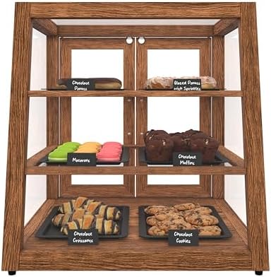 21 in. Dark Wood Slanted Countertop Dry Bakery Display Case, Bread, Pastry and Dessert Display with Tempered