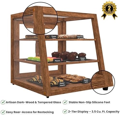 21 in. Dark Wood Slanted Countertop Dry Bakery Display Case, Bread, Pastry and Dessert Display with Tempered, alternate view