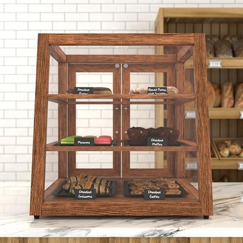 21 in. Dark Wood Slanted Countertop Dry Bakery Display Case, Bread, Pastry and Dessert Display with Tempered, alternate view