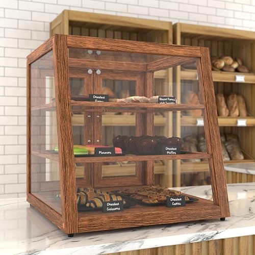 21 in. Dark Wood Slanted Countertop Dry Bakery Display Case, Bread, Pastry and Dessert Display with Tempered, alternate view