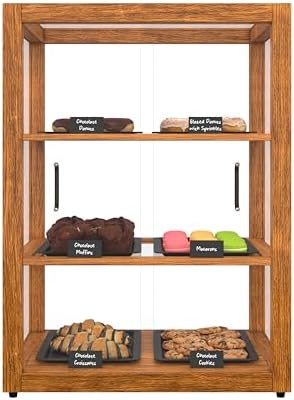 21 in. Upright Light Wood Countertop Dry Bakery Display Case, Bread, Cake and Pastry Display with Tempered Glass
