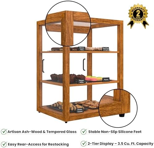 21 in. Upright Light Wood Countertop Dry Bakery Display Case, Bread, Cake and Pastry Display with Tempered Glass, alternate