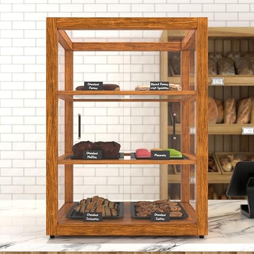 21 in. Upright Light Wood Countertop Dry Bakery Display Case, Bread, Cake and Pastry Display with Tempered Glass, alternate