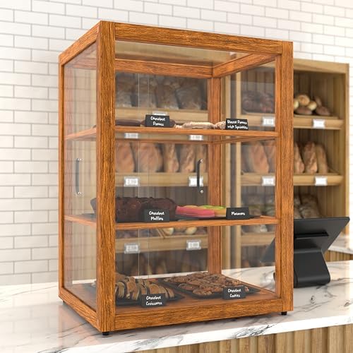 21 in. Upright Light Wood Countertop Dry Bakery Display Case, Bread, Cake and Pastry Display with Tempered Glass, alternate