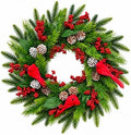 21 Inch Artificial Christmas Wreath for Front Door, Handcrafted Winter Wreath with Red Cardinal Birds, Red
