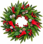 21 Inch Artificial Christmas Wreath for Front Door, Handcrafted Winter Wreath with Red Cardinal Birds, Red