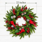 21 Inch Artificial Christmas Wreath for Front Door, Handcrafted Winter Wreath with Red Cardinal Birds, Red, alternate view 2