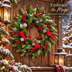 21 Inch Artificial Christmas Wreath for Front Door, Handcrafted Winter Wreath with Red Cardinal Birds, Red, alternate view 4