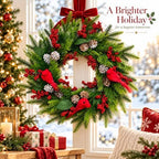 21 Inch Artificial Christmas Wreath for Front Door, Handcrafted Winter Wreath with Red Cardinal Birds, Red, alternate view 6