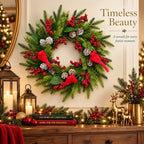 21 Inch Artificial Christmas Wreath for Front Door, Handcrafted Winter Wreath with Red Cardinal Birds, Red, alternate view 7