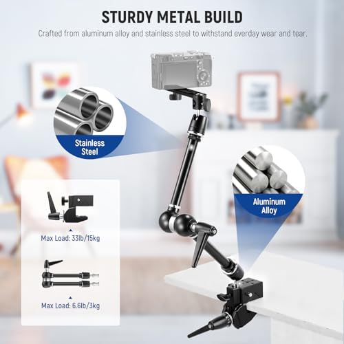 21" Magic Arm Camera Mount with Super Clamp, Overhead Desk Mount with 360° Dual Ball Head, 1/4" 3/8" 5/8" Stud, alternate