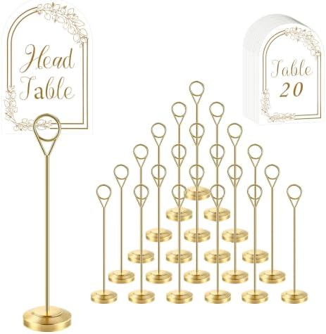 21 PCS Gold Table Number Holders With Table Numbers 1-20 & Head Table Card, 8" Weighted Base Place Card Holders