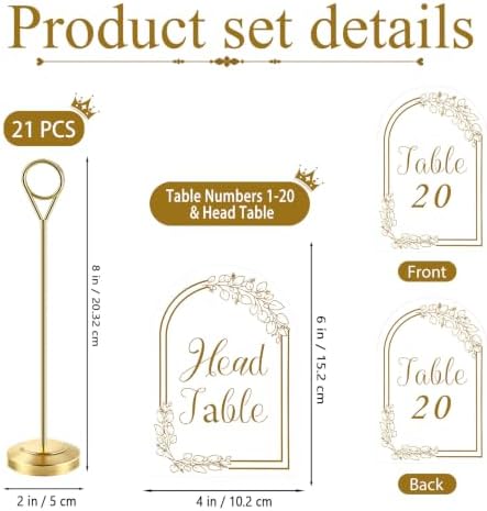 21 PCS Gold Table Number Holders With Table Numbers 1-20 & Head Table Card, 8" Weighted Base Place Card Holders, alternate