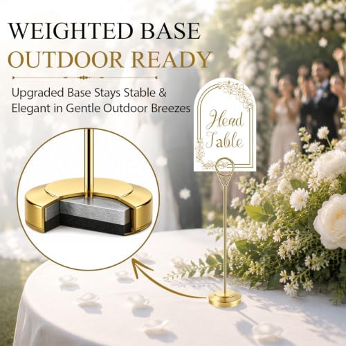 21 PCS Gold Table Number Holders With Table Numbers 1-20 & Head Table Card, 8" Weighted Base Place Card Holders, alternate