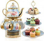 21 Pcs Porcelain Tea Set for Women Tea Party, Advanced Style in Blue