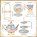21 Pcs Porcelain Tea Set for Women Tea Party, Advanced Style in Blue, alternate view 3