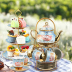 21 Pcs Porcelain Tea Set for Women Tea Party, Advanced Style in Blue, alternate view 5