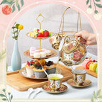 21 Pcs Porcelain Tea Set for Women Tea Party, Vintage Style in Teapot: 23 oz / 700 ml, Cup: 5.4 oz / 160 ml in, alternate