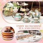 21 Pcs Porcelain Tea Set with 3 Tier Dessert Stand, Green, Summer in Yellow, alternate view 6