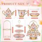 21 Pcs Porcelain Tea Set with 3 Tier Dessert Stand, Pink, Spring in Yellow, alternate view 3