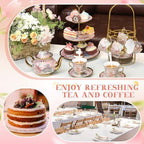 21 Pcs Porcelain Tea Set with 3 Tier Dessert Stand, Pink, Spring in Yellow, alternate view 6