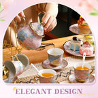 21 Pcs Porcelain Tea Set with 3 Tier Dessert Stand, Purple, Delicate in Yellow, alternate view 2