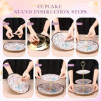 21 Pcs Porcelain Tea Set with 3 Tier Dessert Stand, Purple, Delicate in Yellow, alternate view 5