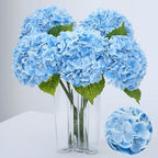 21" Real Touch Blue Hydrangea Artificial Flowers with Long Stem & Leaves, Full Latex Faux Hydrangea Flowers for