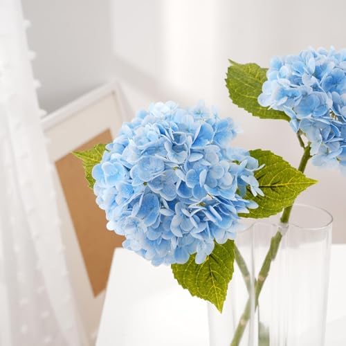 21" Real Touch Blue Hydrangea Artificial Flowers with Long Stem & Leaves, Full Latex Faux Hydrangea Flowers for, alternate