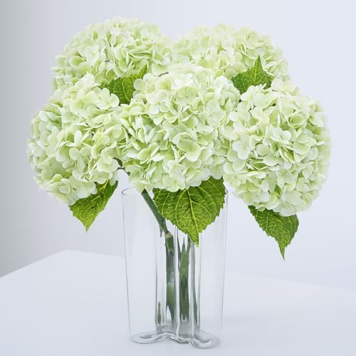 21" Real Touch Green Hydrangea Artificial Flowers with Long Stem & Leaves, Full Latex Faux Hydrangea Flowers for