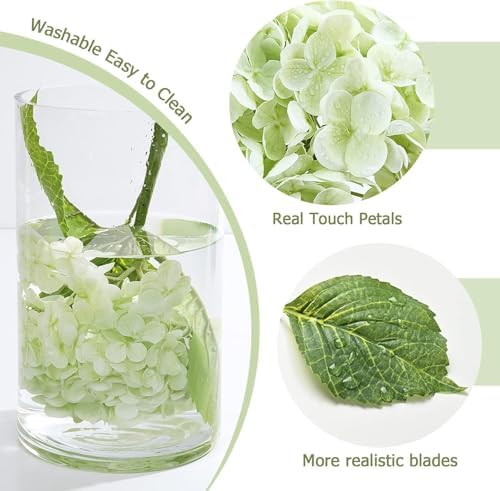 21" Real Touch Green Hydrangea Artificial Flowers with Long Stem & Leaves, Full Latex Faux Hydrangea Flowers for, alternate