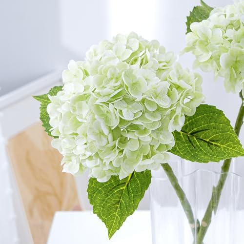 21" Real Touch Green Hydrangea Artificial Flowers with Long Stem & Leaves, Full Latex Faux Hydrangea Flowers for, alternate