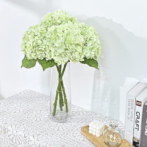 21" Real Touch Green Hydrangea Artificial Flowers with Long Stem & Leaves, Full Latex Faux Hydrangea Flowers for, alternate