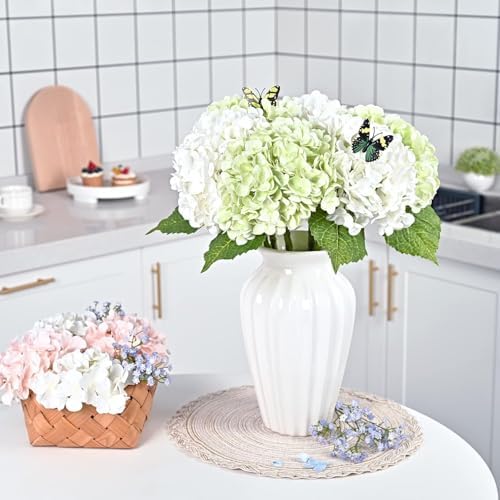 21" Real Touch Green Hydrangea Artificial Flowers with Long Stem & Leaves, Full Latex Faux Hydrangea Flowers for, alternate