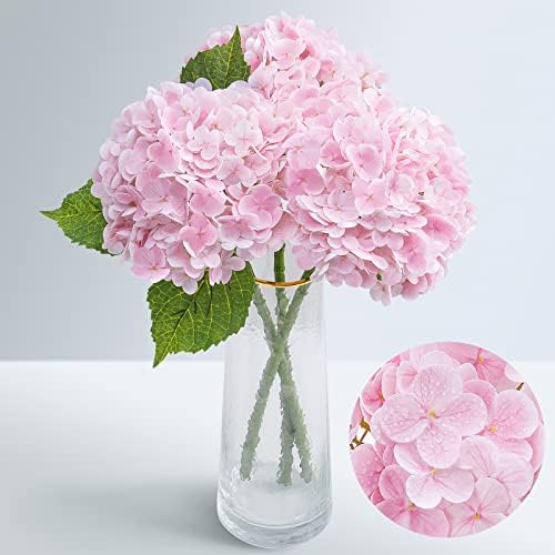 21" Real Touch Hydrangea Artificial Flowers with Long Stem & Leaves, Full Latex Faux Hydrangea Flowers for Home