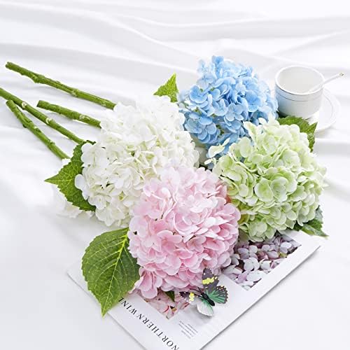 21" Real Touch White Hydrangea Artificial Flowers with Long Stem & Leaves, Full Latex Faux Hydrangea Flowers for, alternate