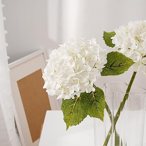 21" Real Touch White Hydrangea Artificial Flowers with Long Stem & Leaves, Full Latex Faux Hydrangea Flowers for, alternate