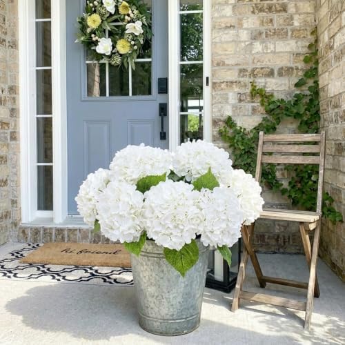 21" Real Touch White Hydrangea Artificial Flowers with Long Stem & Leaves, Full Latex Faux Hydrangea Flowers for, alternate