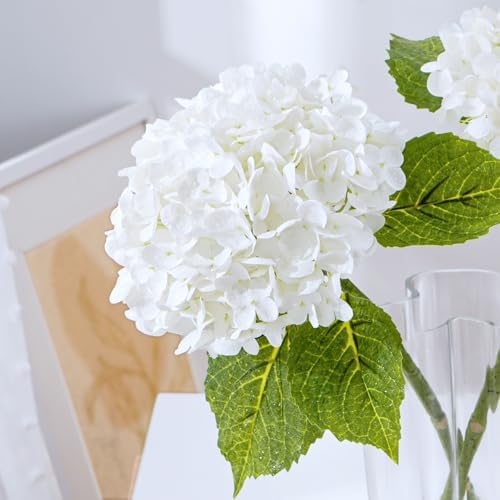 21" Real Touch White Hydrangea Artificial Flowers with Long Stem & Leaves, Full Latex Faux Hydrangea Flowers for, alternate
