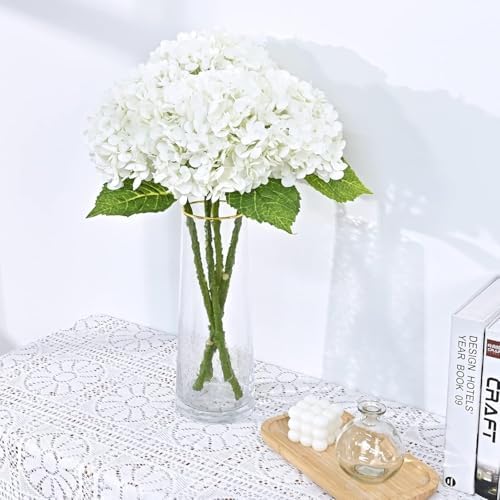 21" Real Touch White Hydrangea Artificial Flowers with Long Stem & Leaves, Full Latex Faux Hydrangea Flowers for, alternate