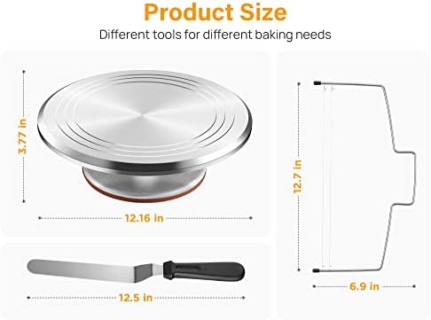 22 Aluminum Cake Stand Turntable Set for Decorating Baking Kit, 12" in Silver, alternate view 2