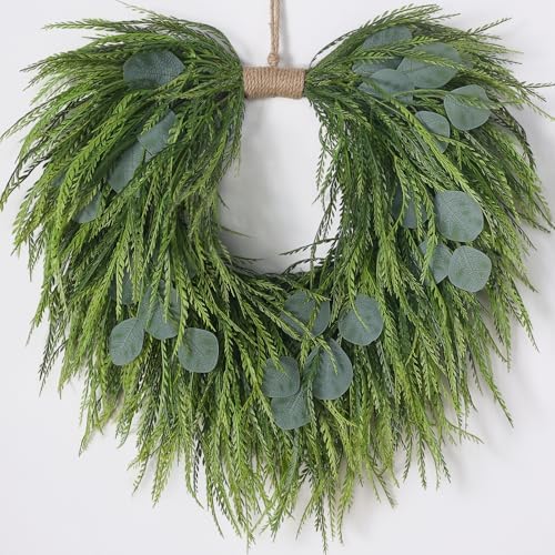 22" Artificial Eucalyptus & Saw Grass Wreath for Front Door Decor