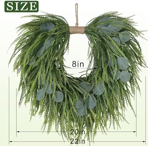 22" Artificial Eucalyptus & Saw Grass Wreath for Front Door Decor, alternate view 3