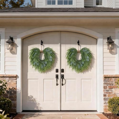 22" Artificial Eucalyptus & Saw Grass Wreath for Front Door Decor, alternate view 4