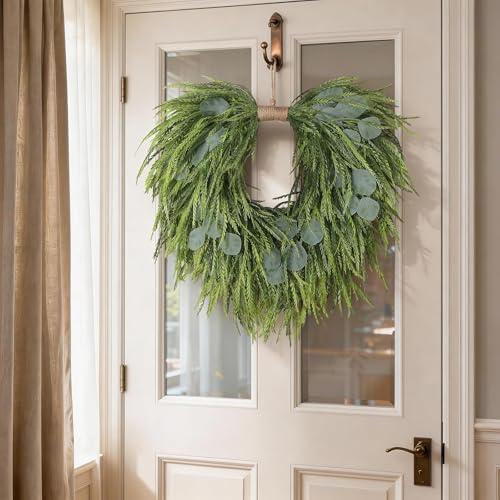 22" Artificial Eucalyptus & Saw Grass Wreath for Front Door Decor, alternate view 5