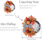 22''Collapsible Fall Wreaths for Front Door with Pumpkins in Brown, alternate view 6