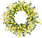 22" Daisy Eucalyptus Wreath for Front Door, Artificial Spring Summer Floral Wreath for Front Door, Home